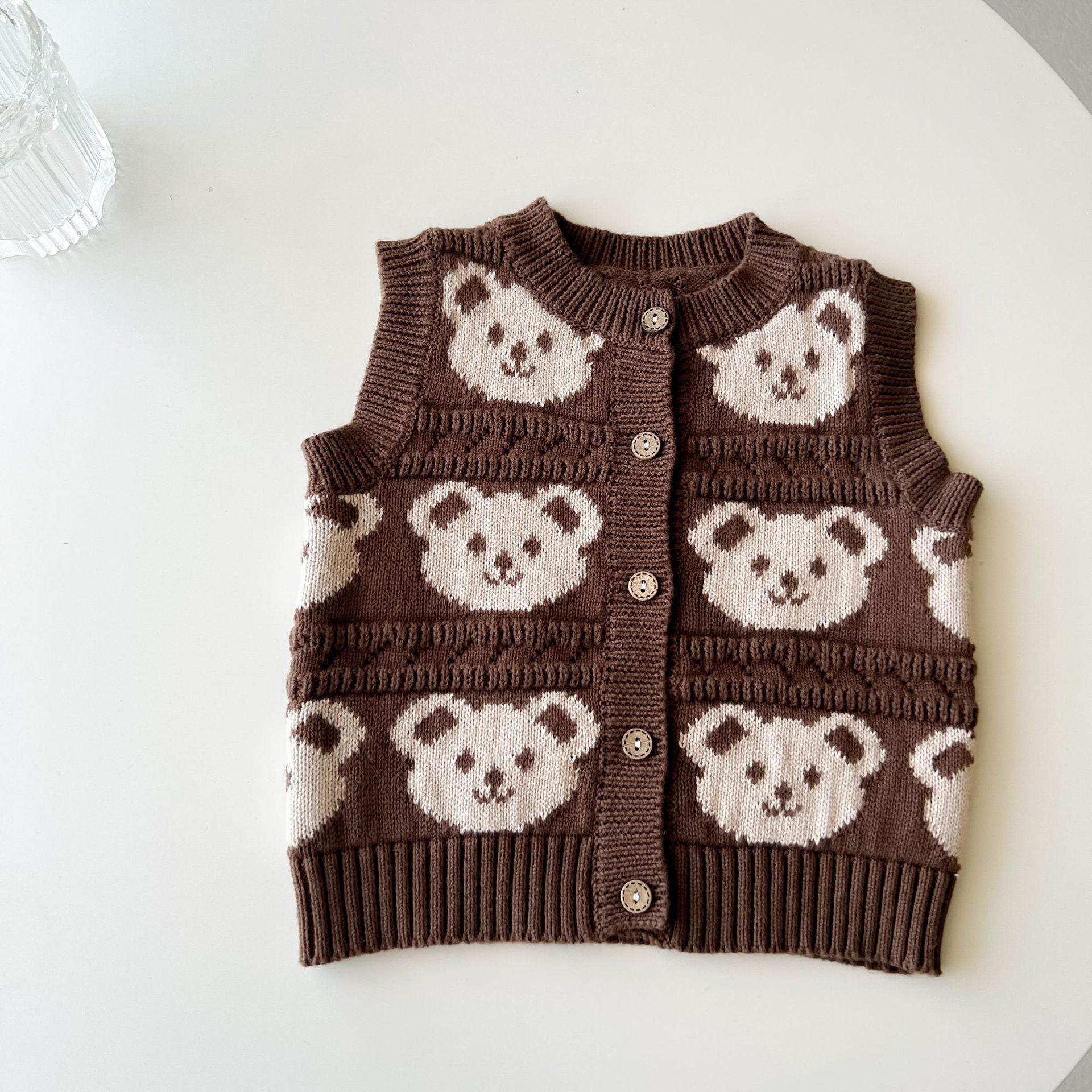 Baby Bear Pattern Single Breasted Design Vest Knit Cardigan