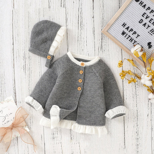 Baby 1pcs Solid Color Lace Design Knitted Cardigan