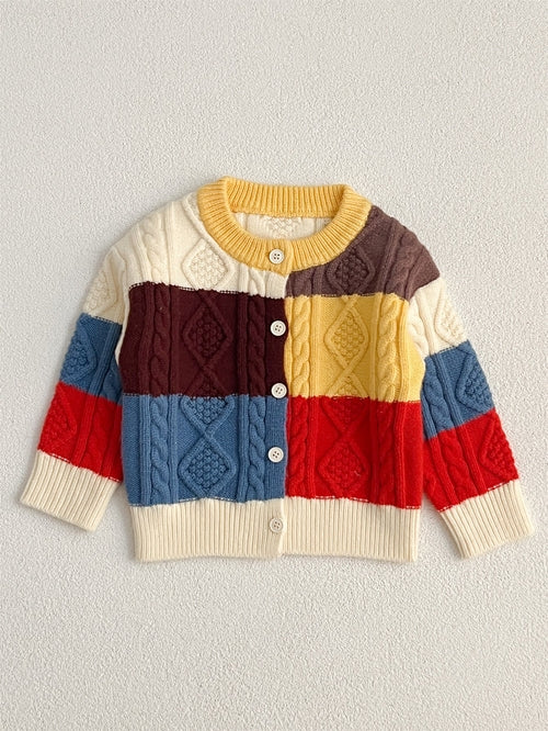 Autumn New Design Baby Kids Unisex Color Patchwork Crew Neck Knitted