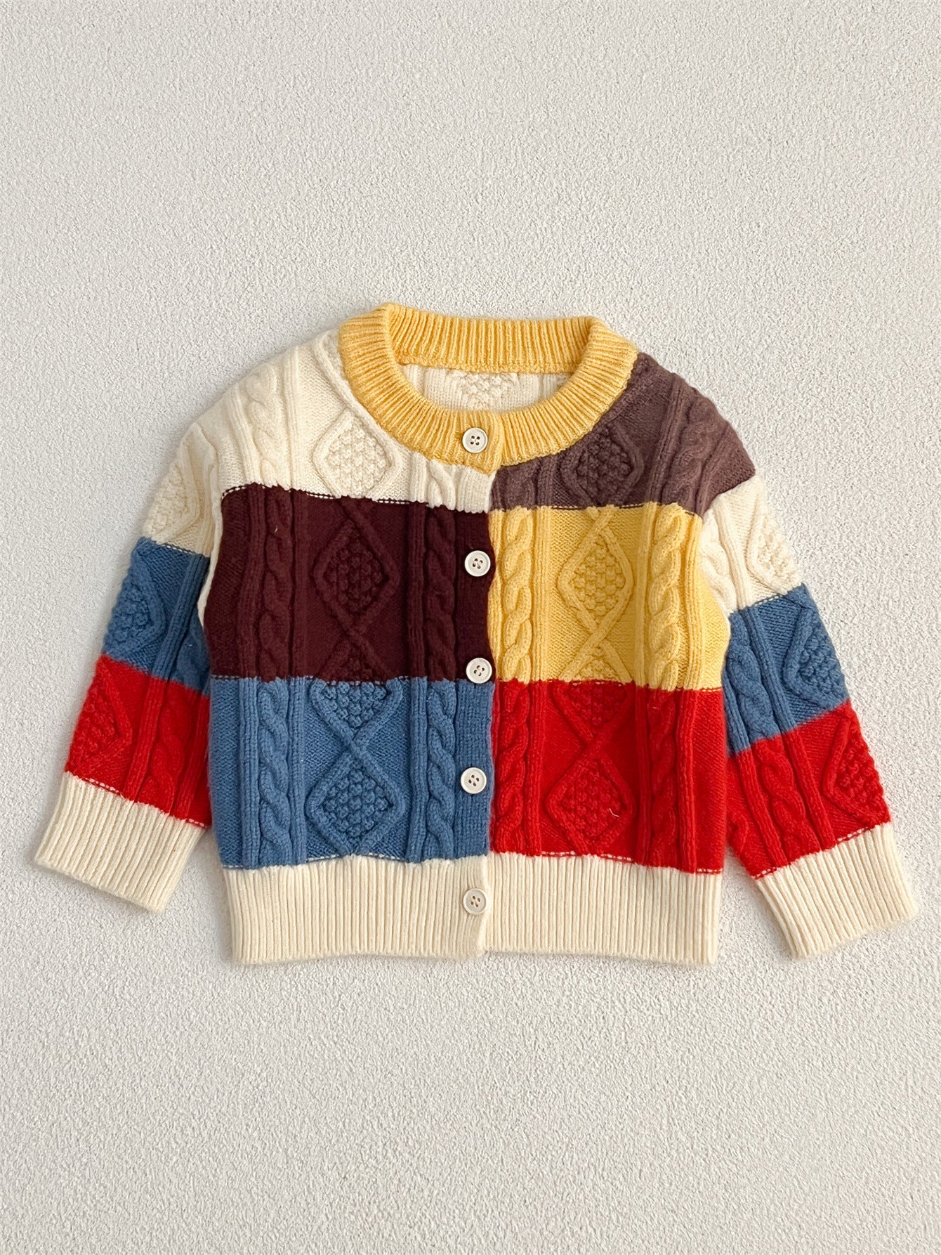 Autumn New Design Baby Kids Unisex Color Patchwork Crew Neck Knitted