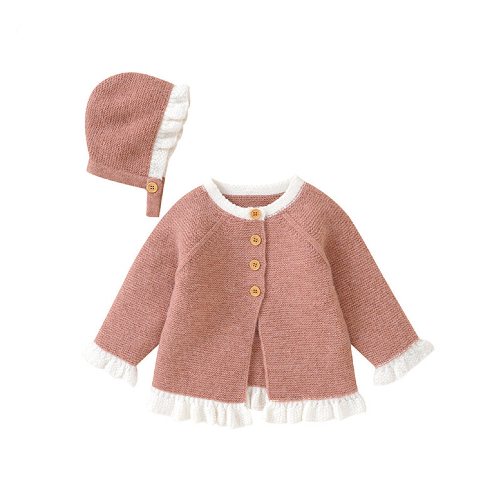 Baby 1pcs Solid Color Lace Design Knitted Cardigan